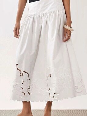ginatricot Embroidered White Midi Skirt NWT
